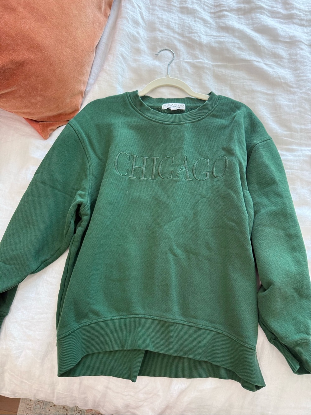 Alice + Wonder Green Chicago Embroidered Crewneck Sweatshirt